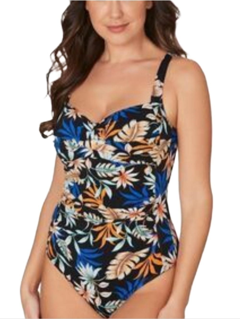 Nip Tuck Black Ruched Floral Swimsuit With Multi Cup Fit Size 6 US